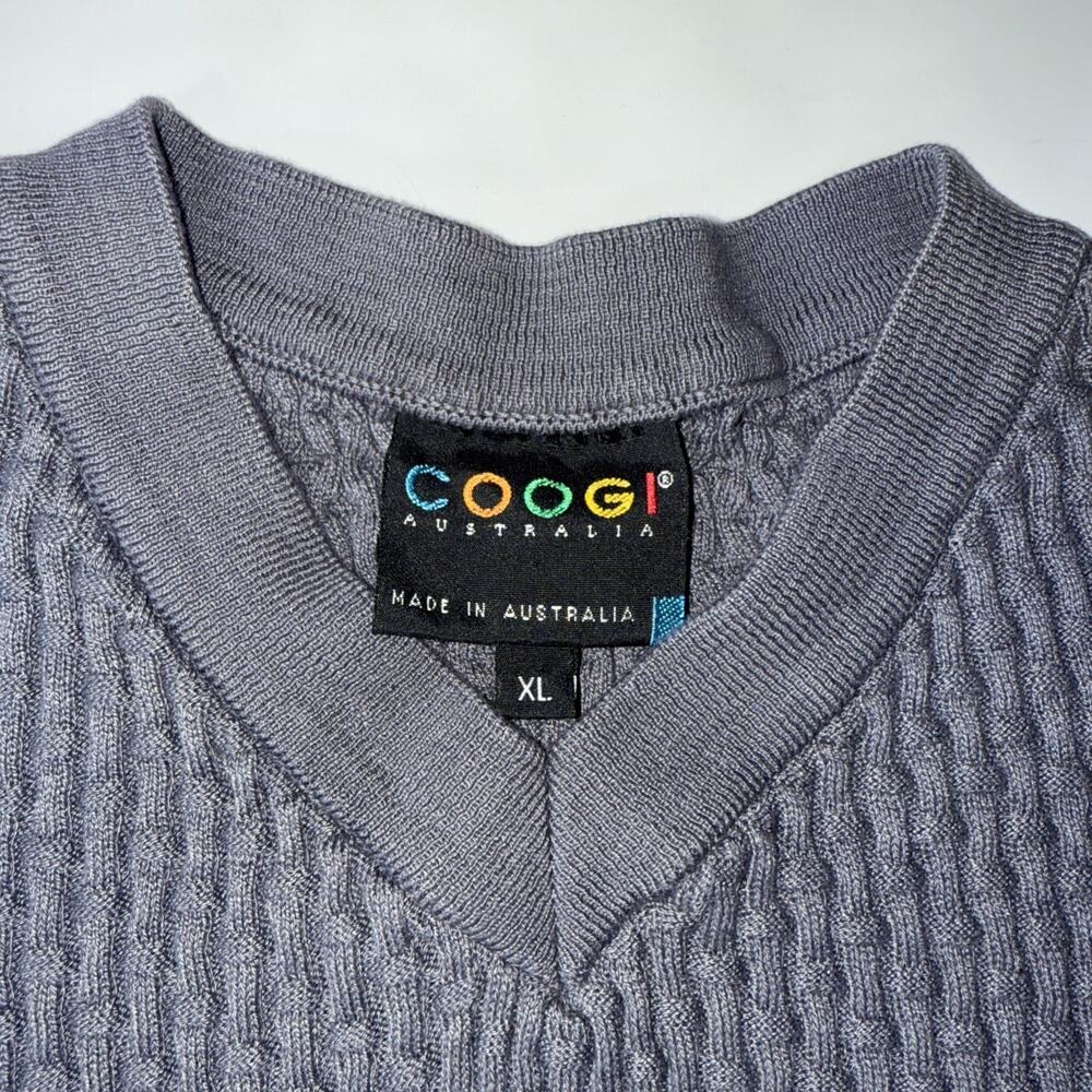 Coogi Gray Ribbed V Neck Sweater Men Sz XL Australia 100% mercerised Cotton - Picture 2 of 12
